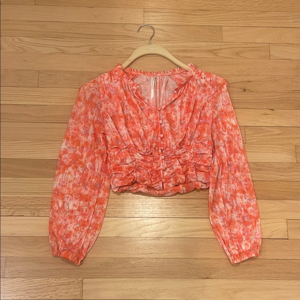 Anthropologie Coral Floral Blouse size S - Picture 3 of 7